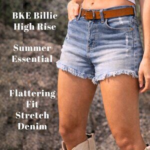 BKE Billie Denim Shorts Size 26 High Rise Distressed Frayed Hem Stretch Buckle